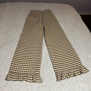 Maeve Brown Gingham Pants with Ruffle Hem (Size: 27)